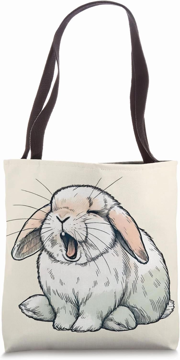 Cute Sleepy Holland Lop Rabbit Funny Yawn Bunny Watercolor Tote Bag