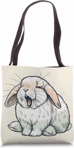 Cute Sleepy Holland Lop Rabbit Funny Yawn Bunny Watercolor Tote Bag