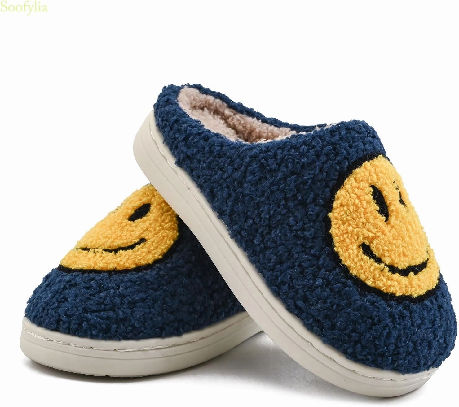 Cute Smile Face Kids' Plush Happy Face Slippers - Non-Slip, Warm, Indoor/Outdoor