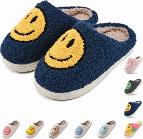 Cute Smile Face Kids' Plush Happy Face Slippers - Non-Slip, Warm, Indoor/Outdoor