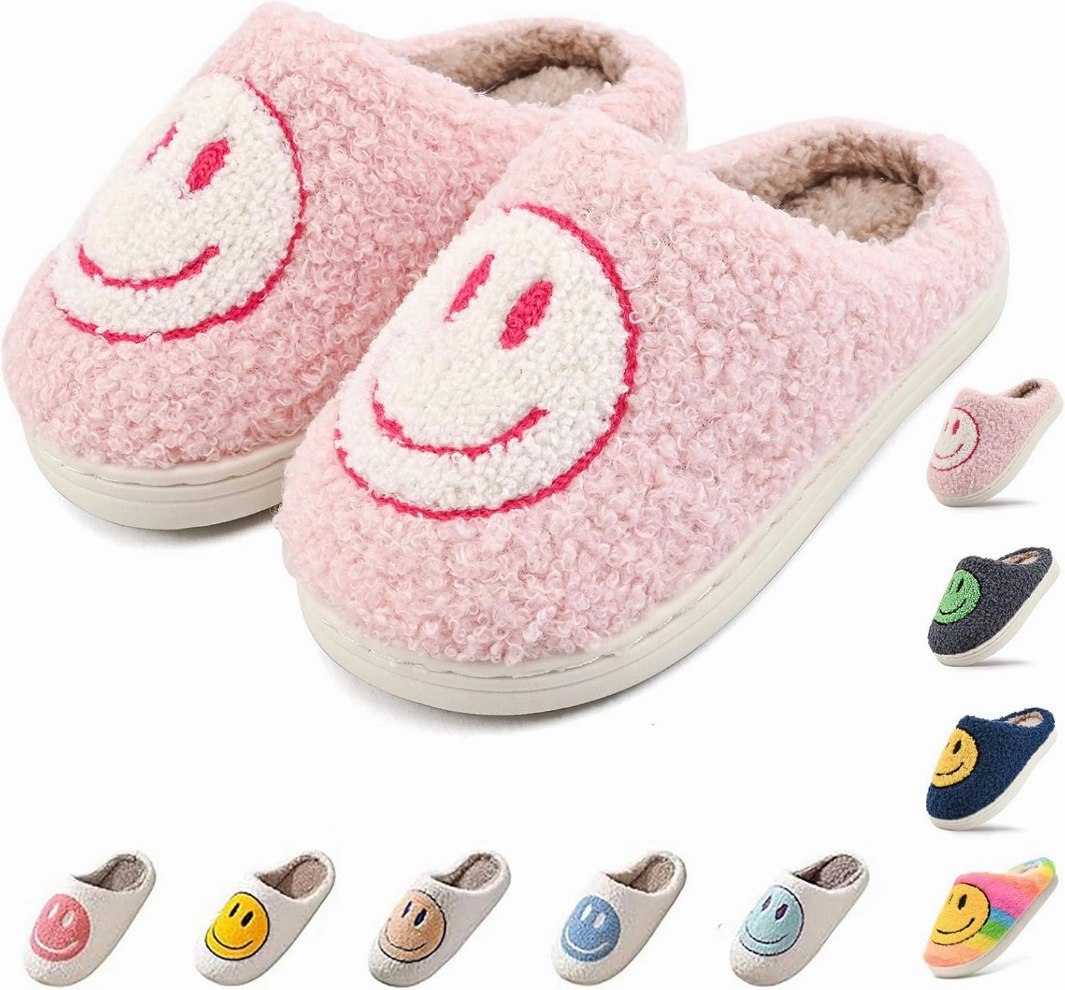 Cute Smile Face Kids' Plush Happy Face Slippers - Non-Slip, Warm, Indoor/Outdoor