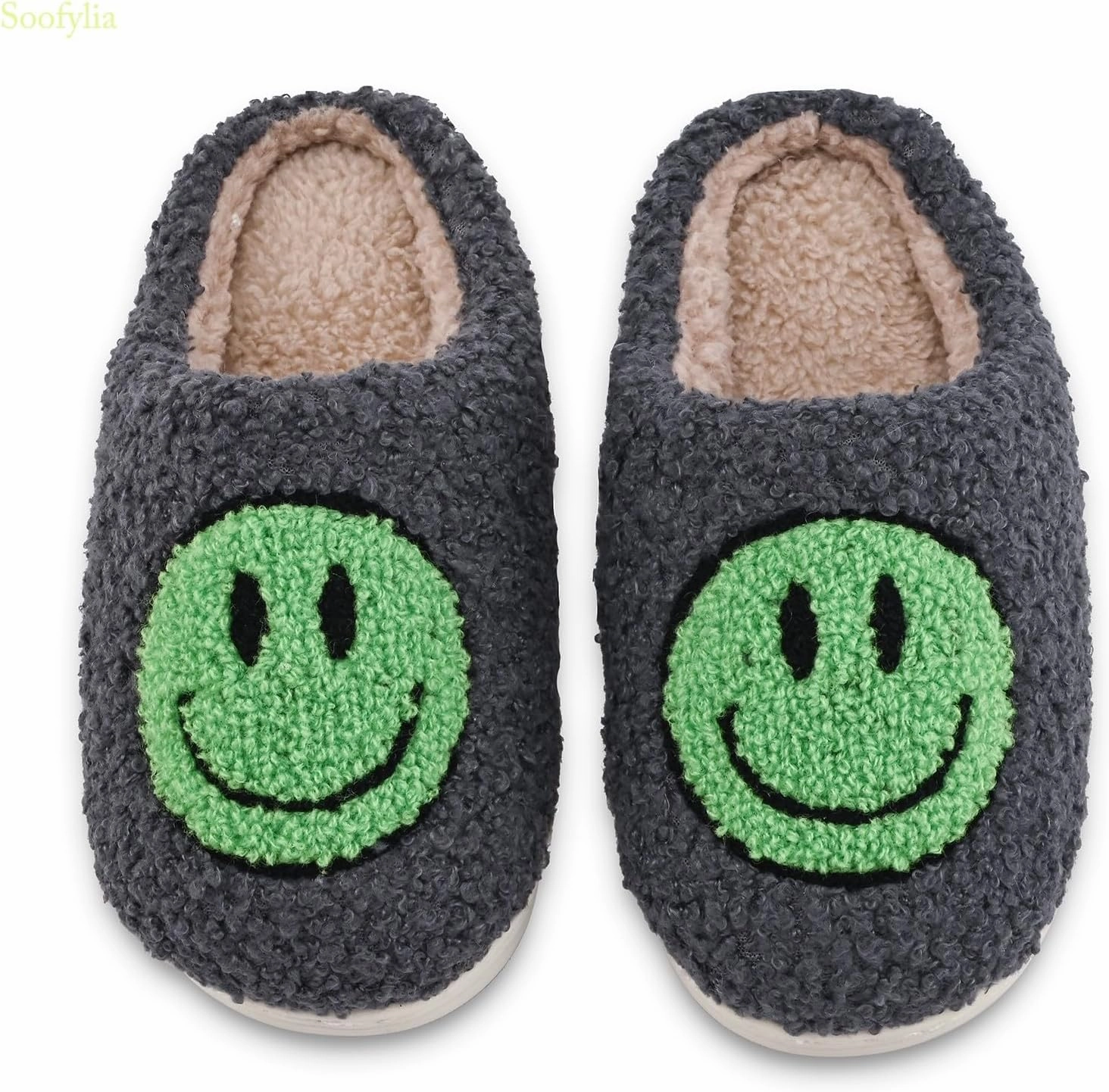 Cute Smile Face Kids' Plush Happy Face Slippers - Non-Slip, Warm, Indoor/Outdoor