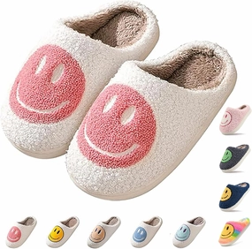 Cute Smile Face Kids' Plush Happy Face Slippers - Non-Slip, Warm, Indoor/Outdoor