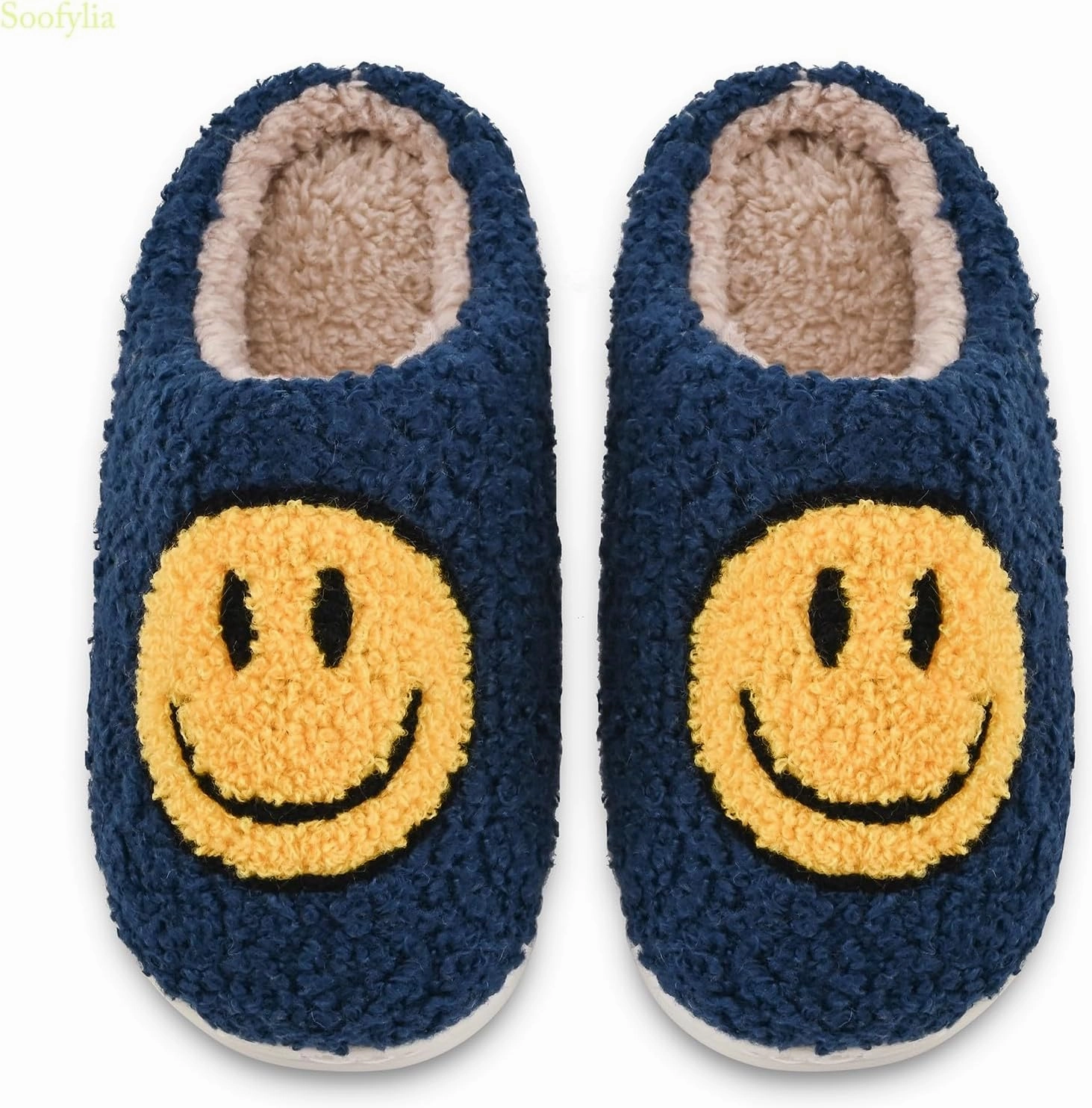 Cute Smile Face Kids' Plush Happy Face Slippers - Non-Slip, Warm, Indoor/Outdoor