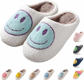 Cute Smile Face Kids' Plush Happy Face Slippers - Non-Slip, Warm, Indoor/Outdoor