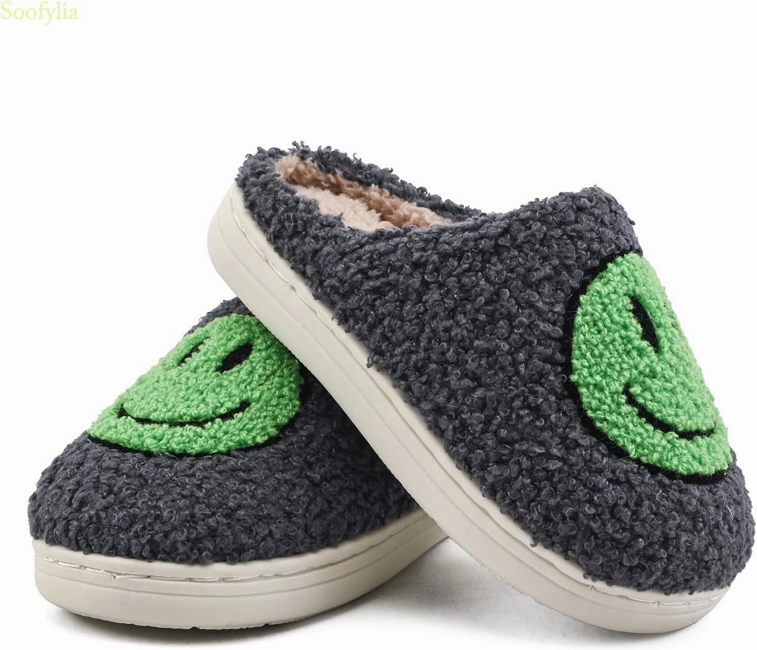 Cute Smile Face Kids' Plush Happy Face Slippers - Non-Slip, Warm, Indoor/Outdoor