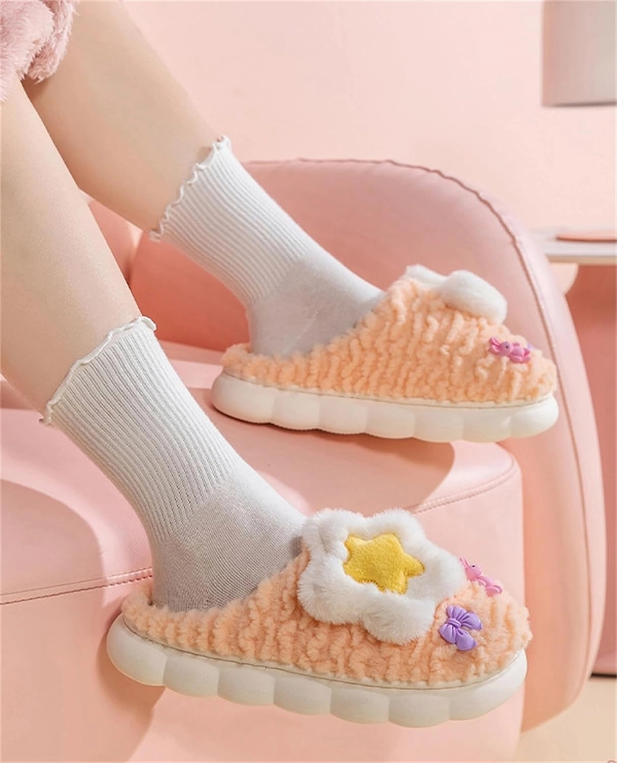 Cute Women's Star Plush Slippers - Warm Indoor & Outdoor Slippers