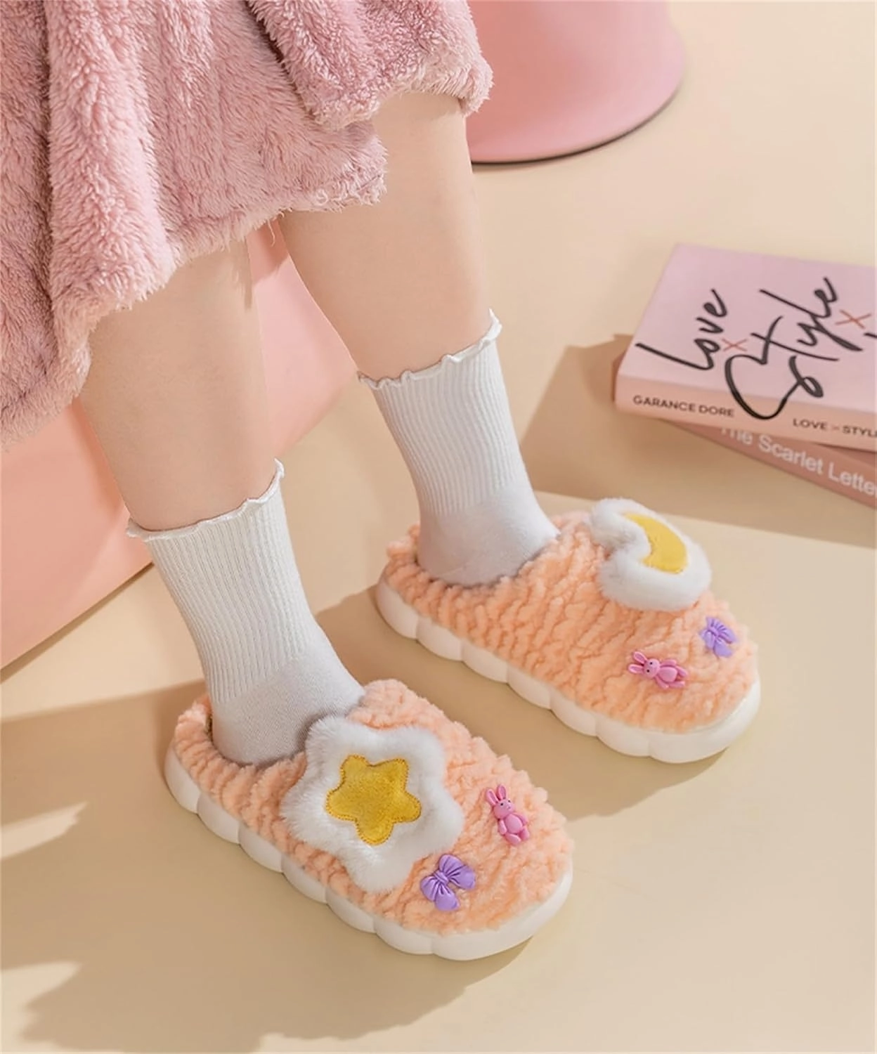 Cute Women's Star Plush Slippers - Warm Indoor & Outdoor Slippers