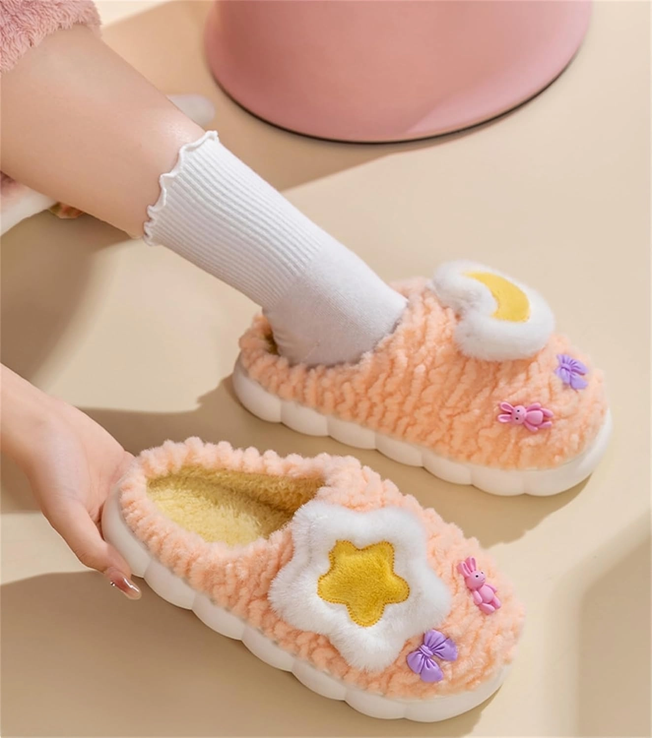 Cute Women's Star Plush Slippers - Warm Indoor & Outdoor Slippers