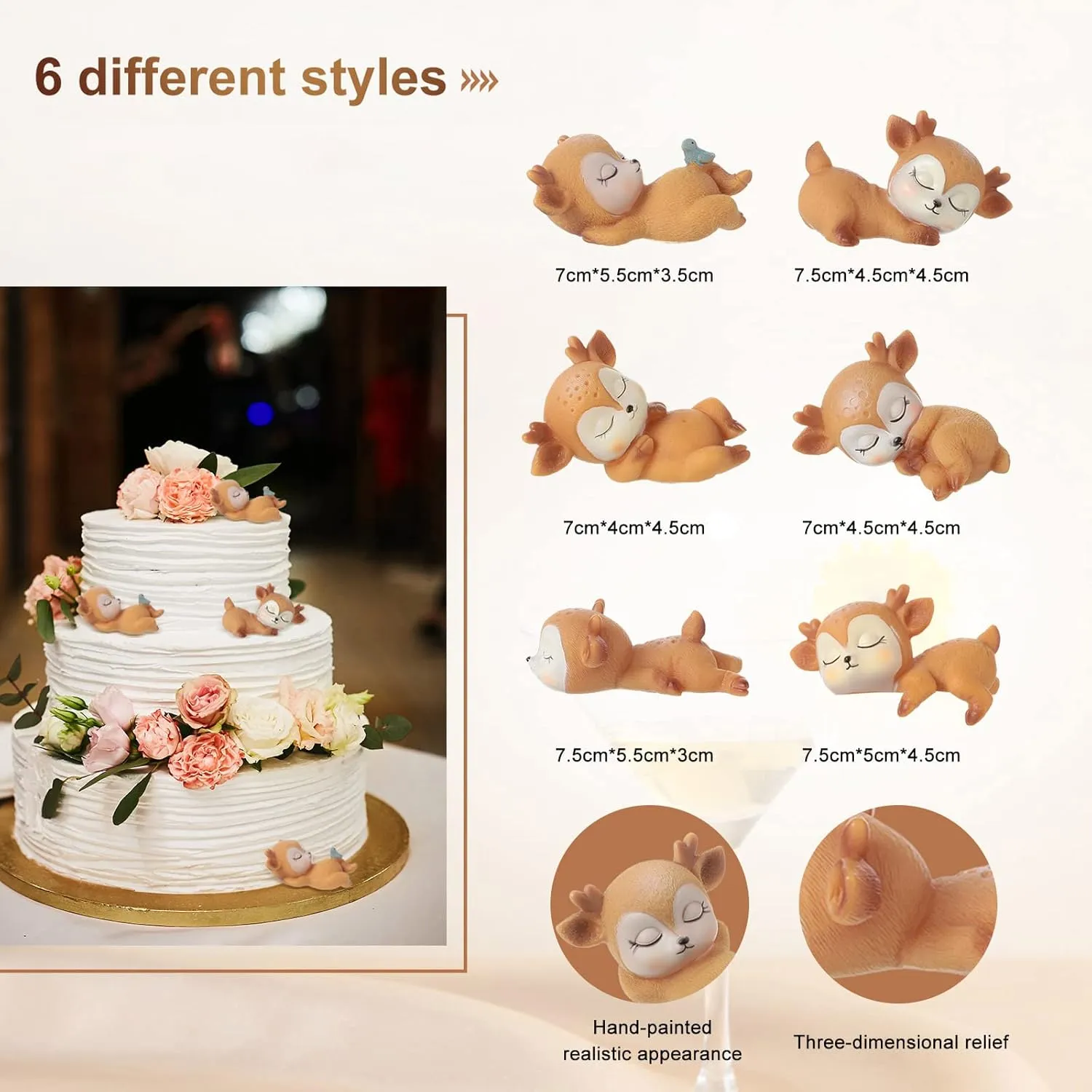 Deer Figurines Cake Toppers for Baby Shower Woodland Animal Deer Topper Cute Doe Fawn Cake Ornaments Decorations for Birthday Wedding Anniversary Party(20 Pieces)