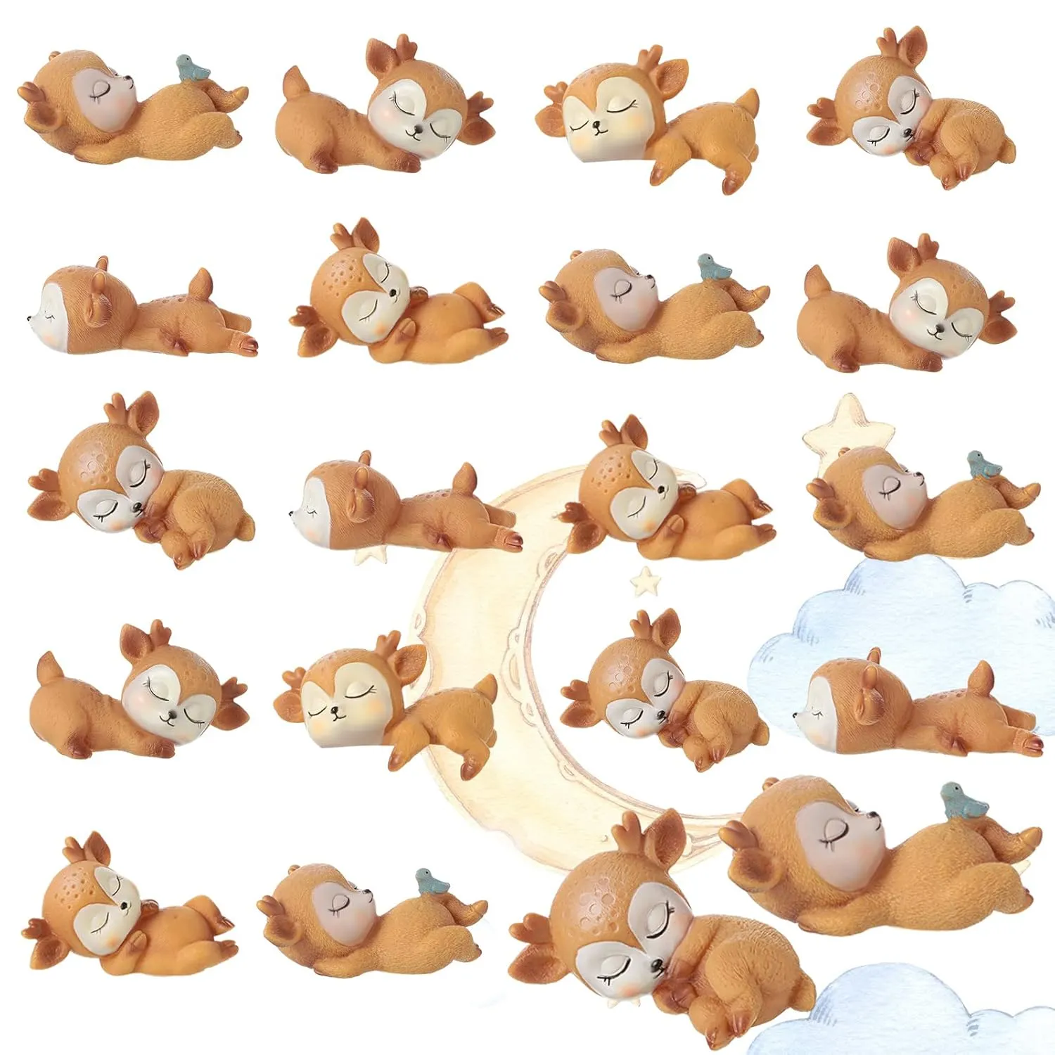 Deer Figurines Cake Toppers for Baby Shower Woodland Animal Deer Topper Cute Doe Fawn Cake Ornaments Decorations for Birthday Wedding Anniversary Party(20 Pieces)