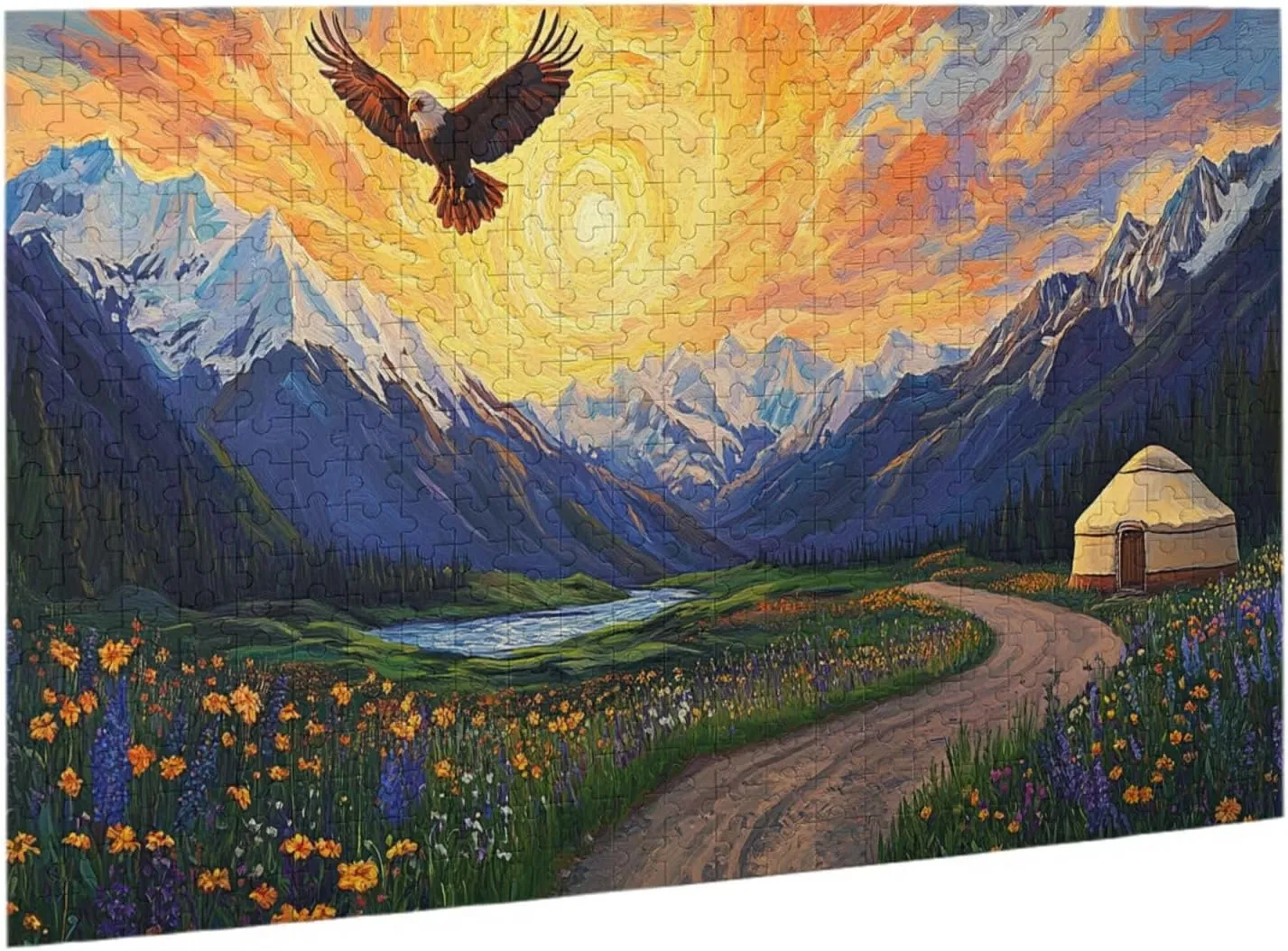 Different Sky On The Grassland，500 Pcs Adult Wooden Jigsaw Puzzles,Colorful Works of Art，Difficult Entertainment Games，Exercising Patience and Hands-On Ability，Enjoy The Process