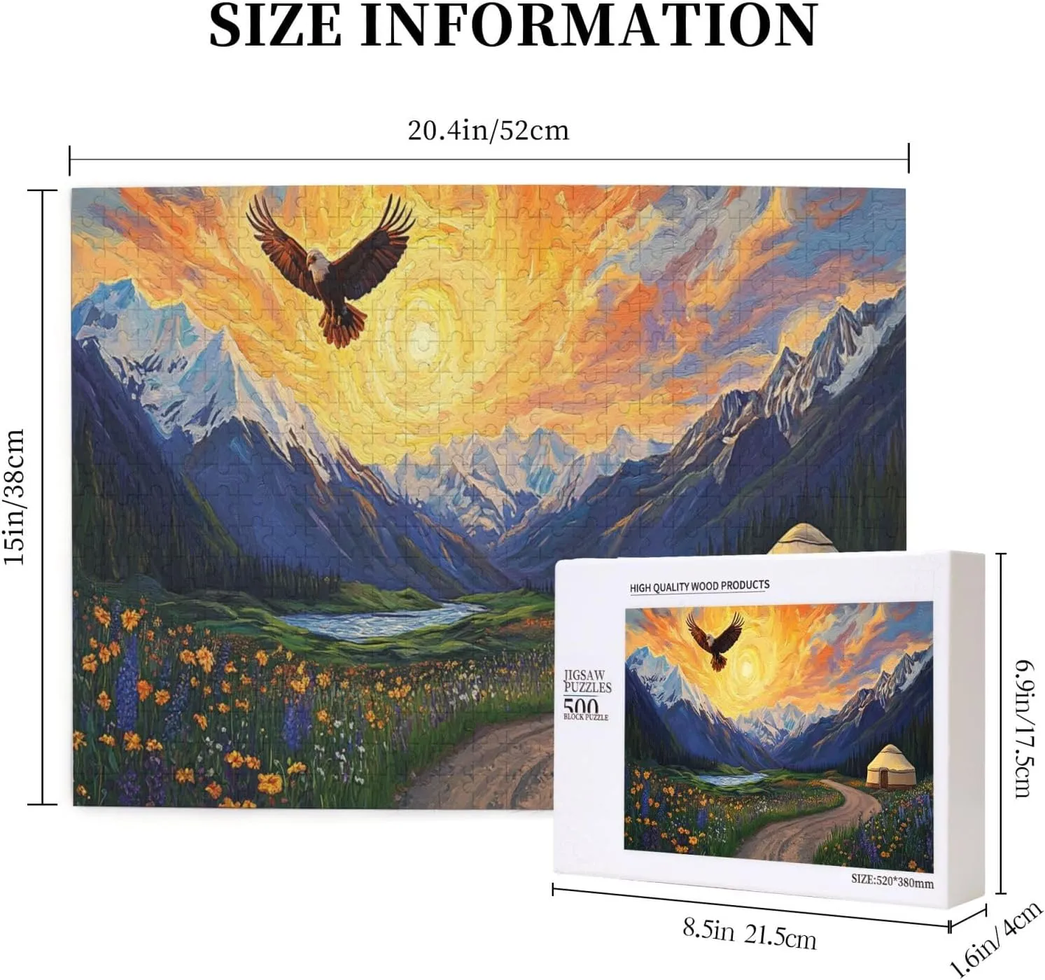Different Sky On The Grassland，500 Pcs Adult Wooden Jigsaw Puzzles,Colorful Works of Art，Difficult Entertainment Games，Exercising Patience and Hands-On Ability，Enjoy The Process