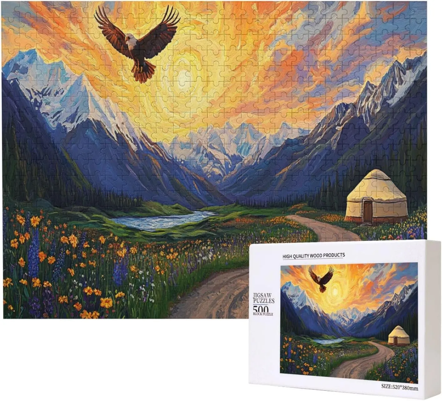 Different Sky On The Grassland，500 Pcs Adult Wooden Jigsaw Puzzles,Colorful Works of Art，Difficult Entertainment Games，Exercising Patience and Hands-On Ability，Enjoy The Process