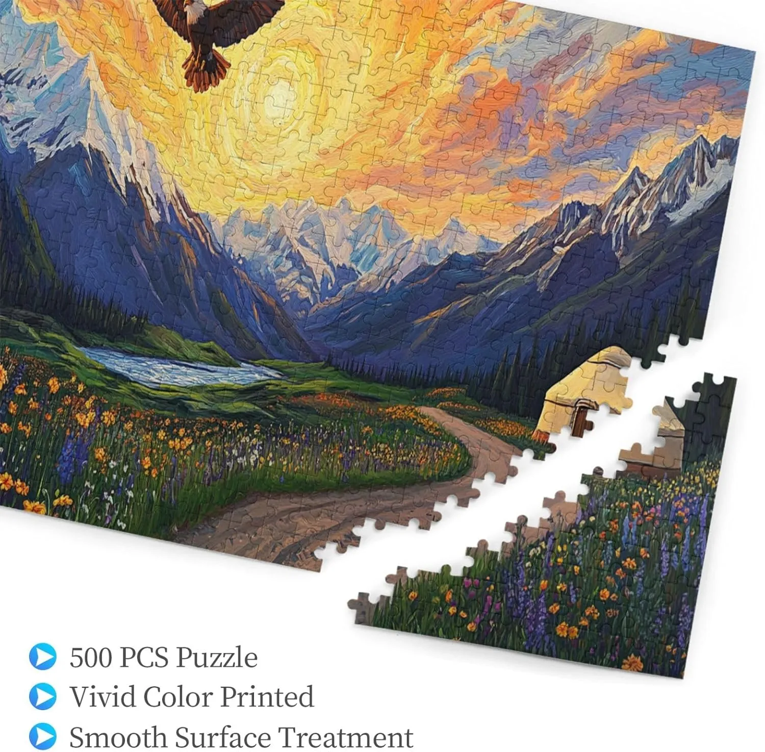 Different Sky On The Grassland，500 Pcs Adult Wooden Jigsaw Puzzles,Colorful Works of Art，Difficult Entertainment Games，Exercising Patience and Hands-On Ability，Enjoy The Process