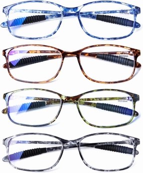 DOOViC Computer Reading Glasses 4 Pack Blue Light Blocking Glasses Anti Eyestrain Flexible Lightweight Readers for Women Men