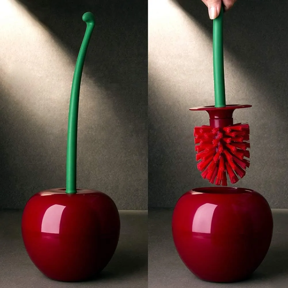 Dora Bridal Toilet Brush and Holder Set, Cherry Toilet Brush Set, Cute Toilet Bow Brush with Long Handle, Bathroom Tool Cleaner Accessories for Cherry Bathroom Decor(1 Brush, 1 Holder)
