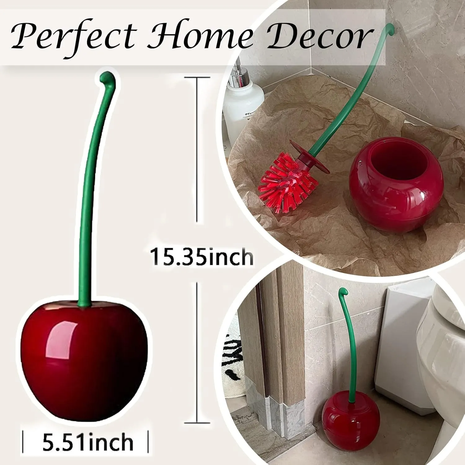 Dora Bridal Toilet Brush and Holder Set, Cherry Toilet Brush Set, Cute Toilet Bow Brush with Long Handle, Bathroom Tool Cleaner Accessories for Cherry Bathroom Decor(1 Brush, 1 Holder)