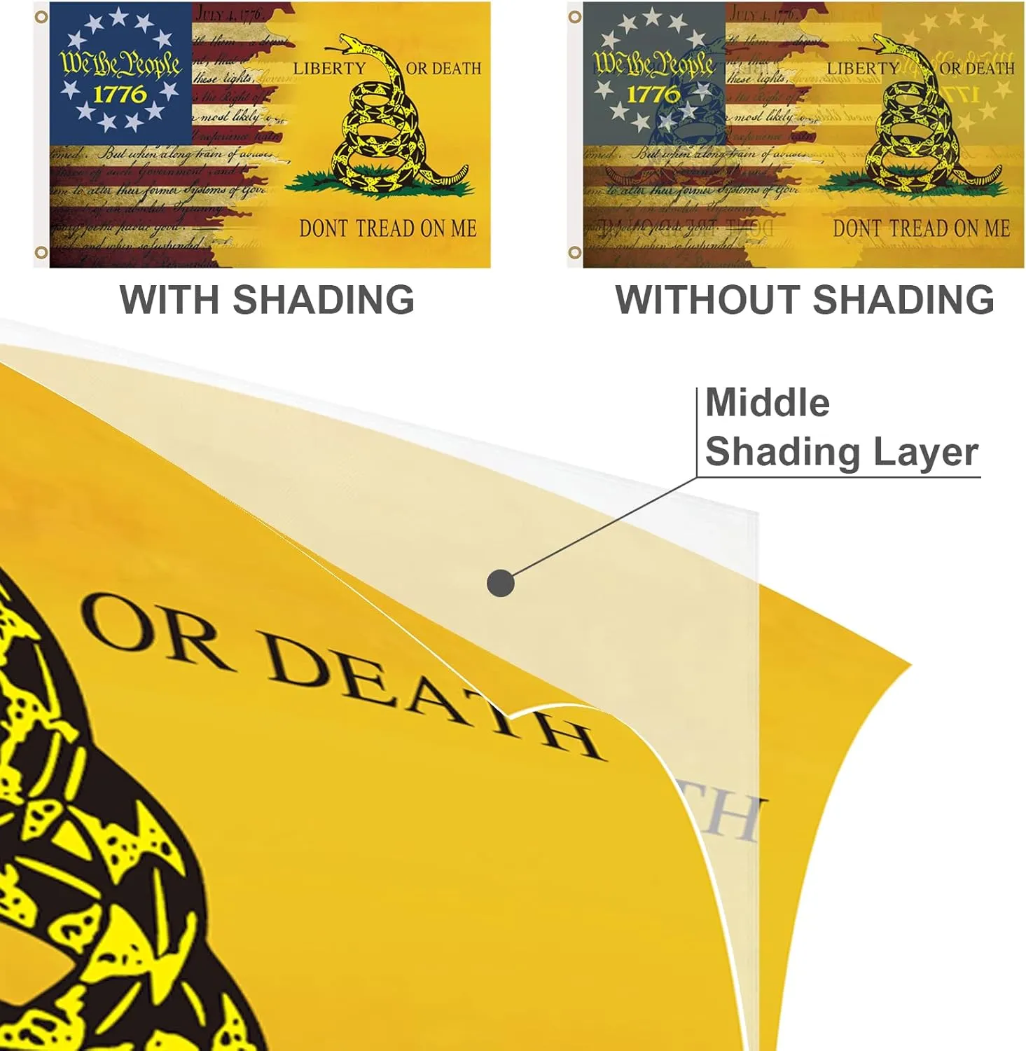 Double Sided Don't Tread On Me Flag 3x5 Ft, Gadsden Dont Tread On Me Flags Banner, 3 Ply USA American Rattlesnake Garden Flag Outdoor With UV Fade Proof