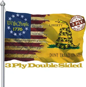 Double Sided Don't Tread On Me Flag 3x5 Ft, Gadsden Dont Tread On Me Flags Banner, 3 Ply USA American Rattlesnake Garden Flag Outdoor With UV Fade Proof