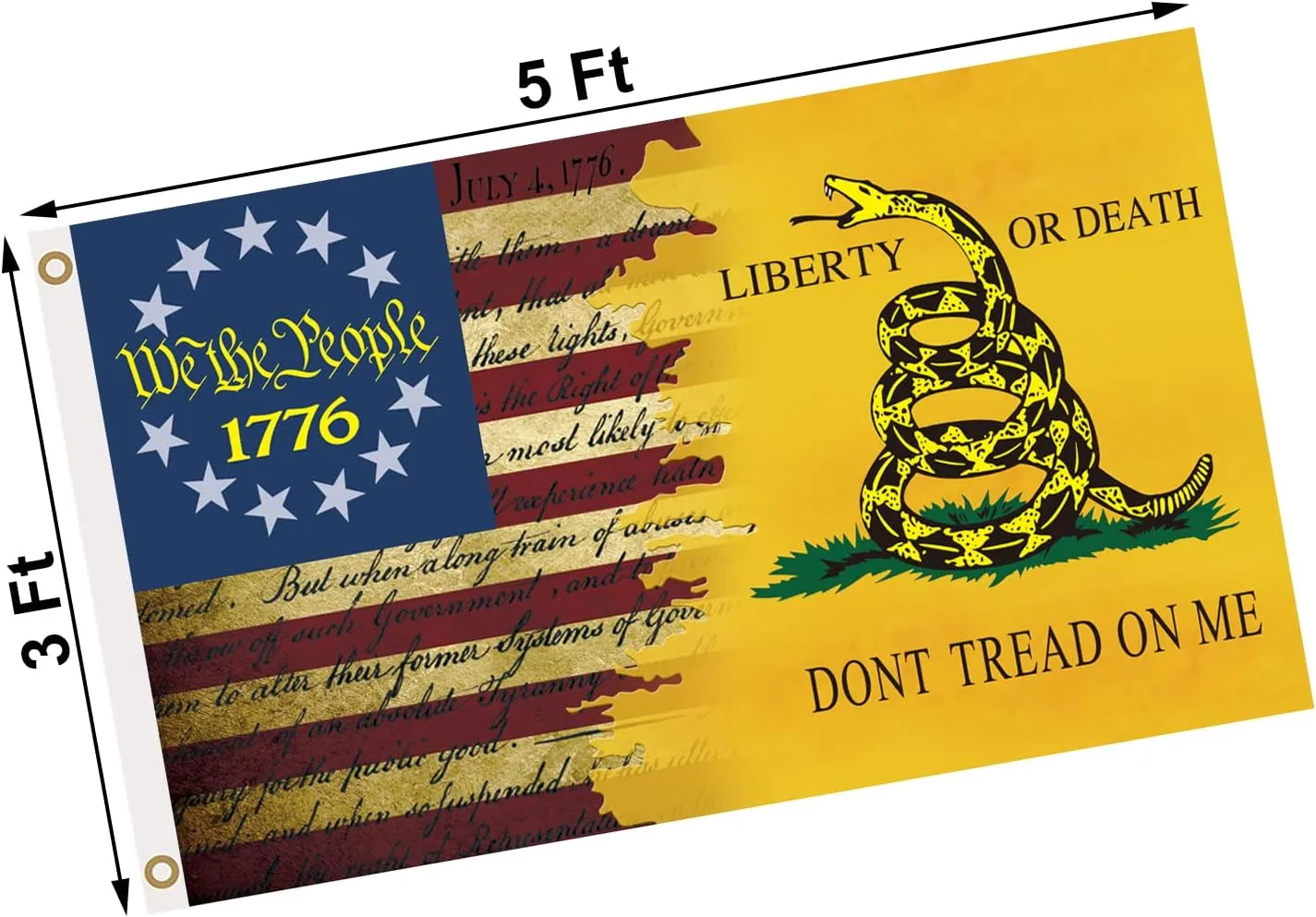 Double Sided Don't Tread On Me Flag 3x5 Ft, Gadsden Dont Tread On Me Flags Banner, 3 Ply USA American Rattlesnake Garden Flag Outdoor With UV Fade Proof