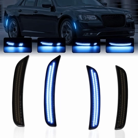 Dynamic Side Marker Lights Kits for Chrysler 300 2015-2023, Front & Rear LED Smoked Lens, Blue Side Bumper Marker Lights, Sidemarker Lamp Accessories 4 Pack