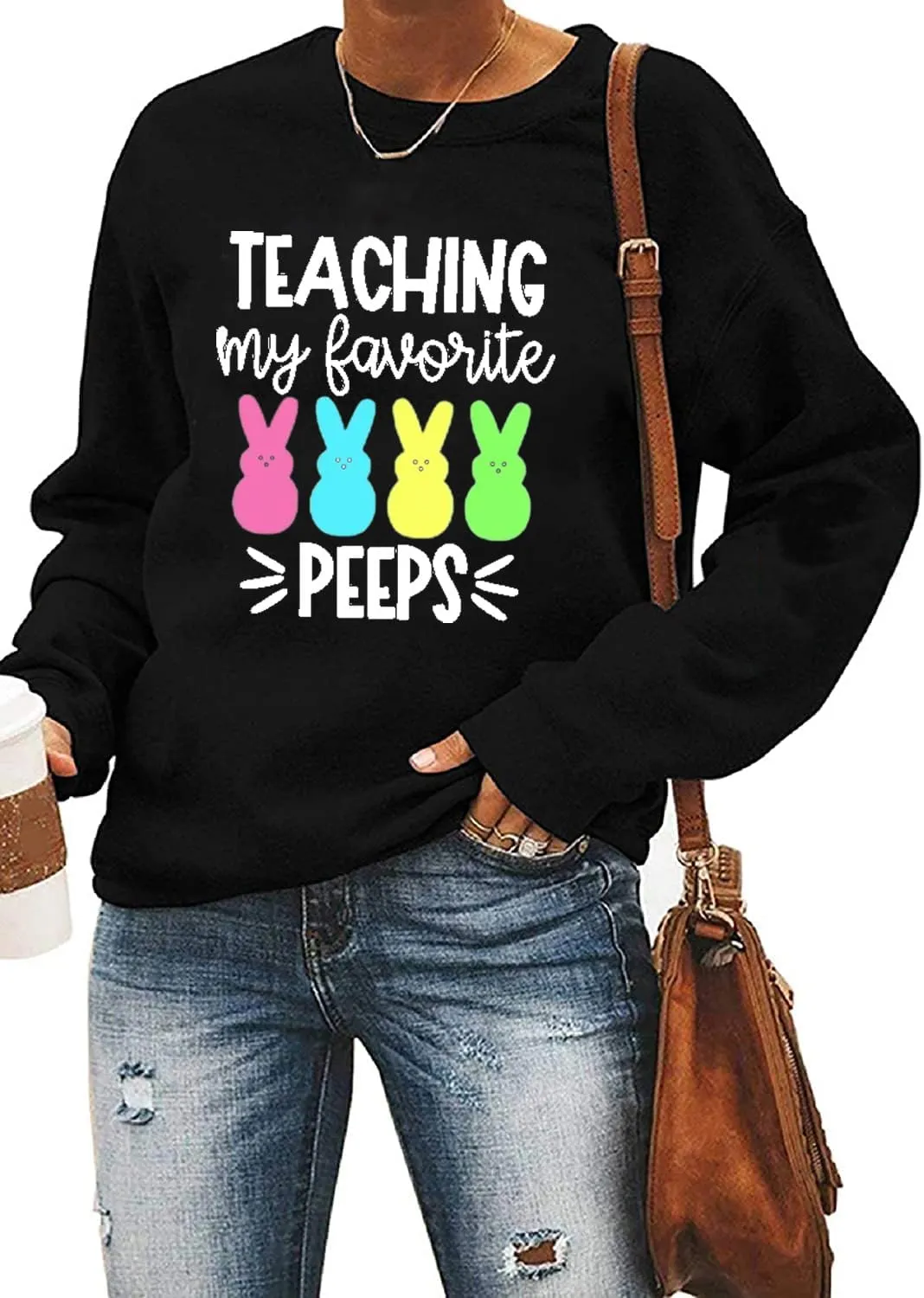 Easter Peeps Sweatshirts Womens Teacher Shirts Cute Bunny Easter Outfit