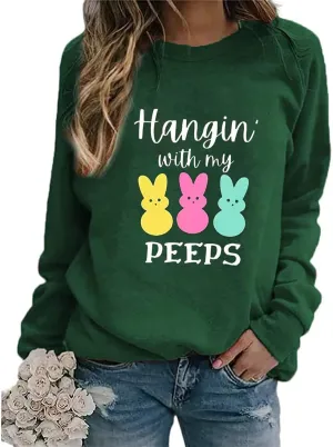 Easter Peeps Sweatshirts Womens Teacher Shirts Cute Bunny Easter Outfit