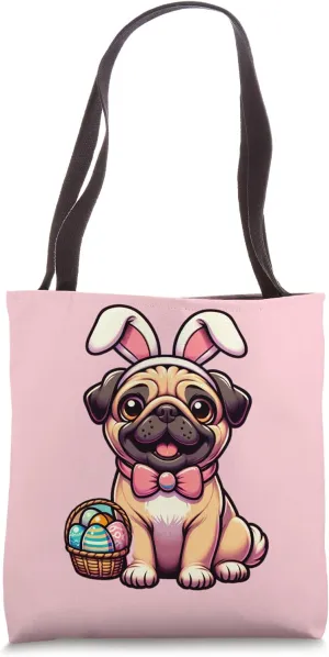 Easter Pug Bunny Ears Eggs Tote Bag