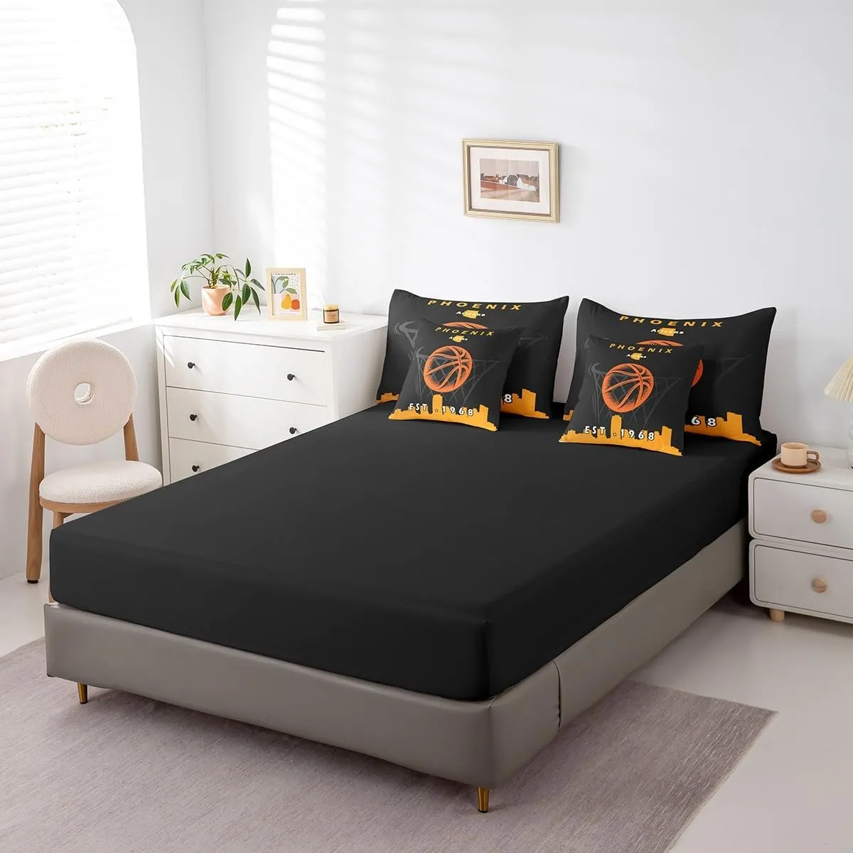 Erosebridal 7 Pcs Comforter Set Full Size,Boys Sports Bed in a Bag with Flat Sheet and Fitted Sheet for Kids and Adults,Basketball Bedding Set with Pillowcases and Cushion Cases,Phoenix