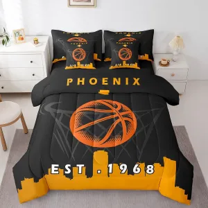 Erosebridal 7 Pcs Comforter Set Full Size,Boys Sports Bed in a Bag with Flat Sheet and Fitted Sheet for Kids and Adults,Basketball Bedding Set with Pillowcases and Cushion Cases,Phoenix