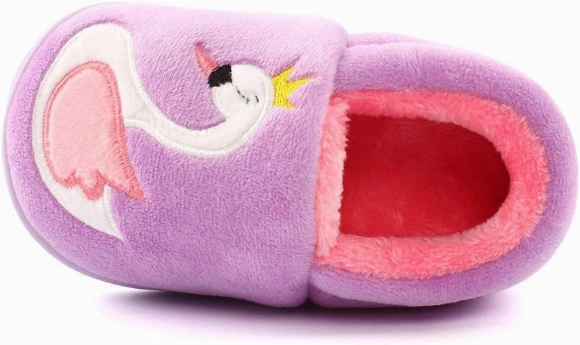 ESTAMICO Girls Cute Cartoon Slippers with Memory Foam Kids Plush Warm Winter House Shoes