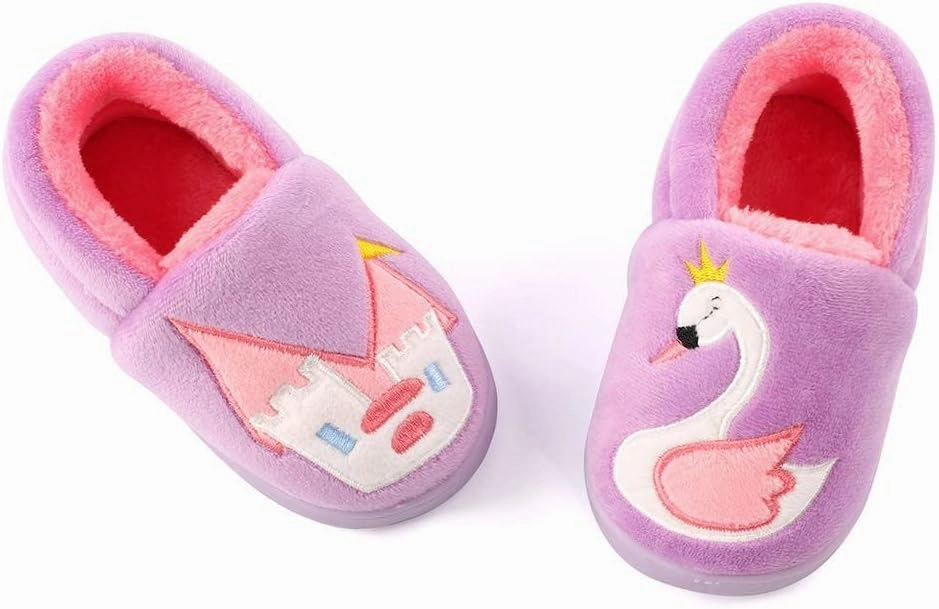 ESTAMICO Girls Cute Cartoon Slippers with Memory Foam Kids Plush Warm Winter House Shoes