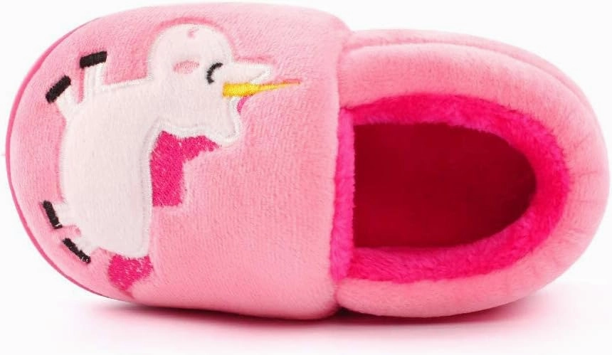 ESTAMICO Girls Cute Cartoon Slippers with Memory Foam Kids Plush Warm Winter House Shoes