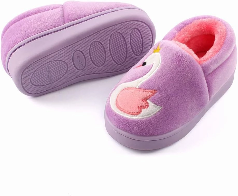 ESTAMICO Girls Cute Cartoon Slippers with Memory Foam Kids Plush Warm Winter House Shoes