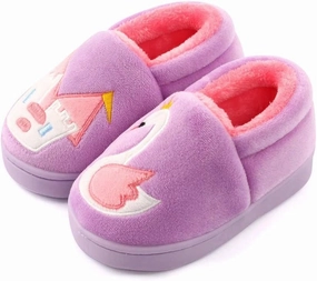 ESTAMICO Girls Cute Cartoon Slippers with Memory Foam Kids Plush Warm Winter House Shoes