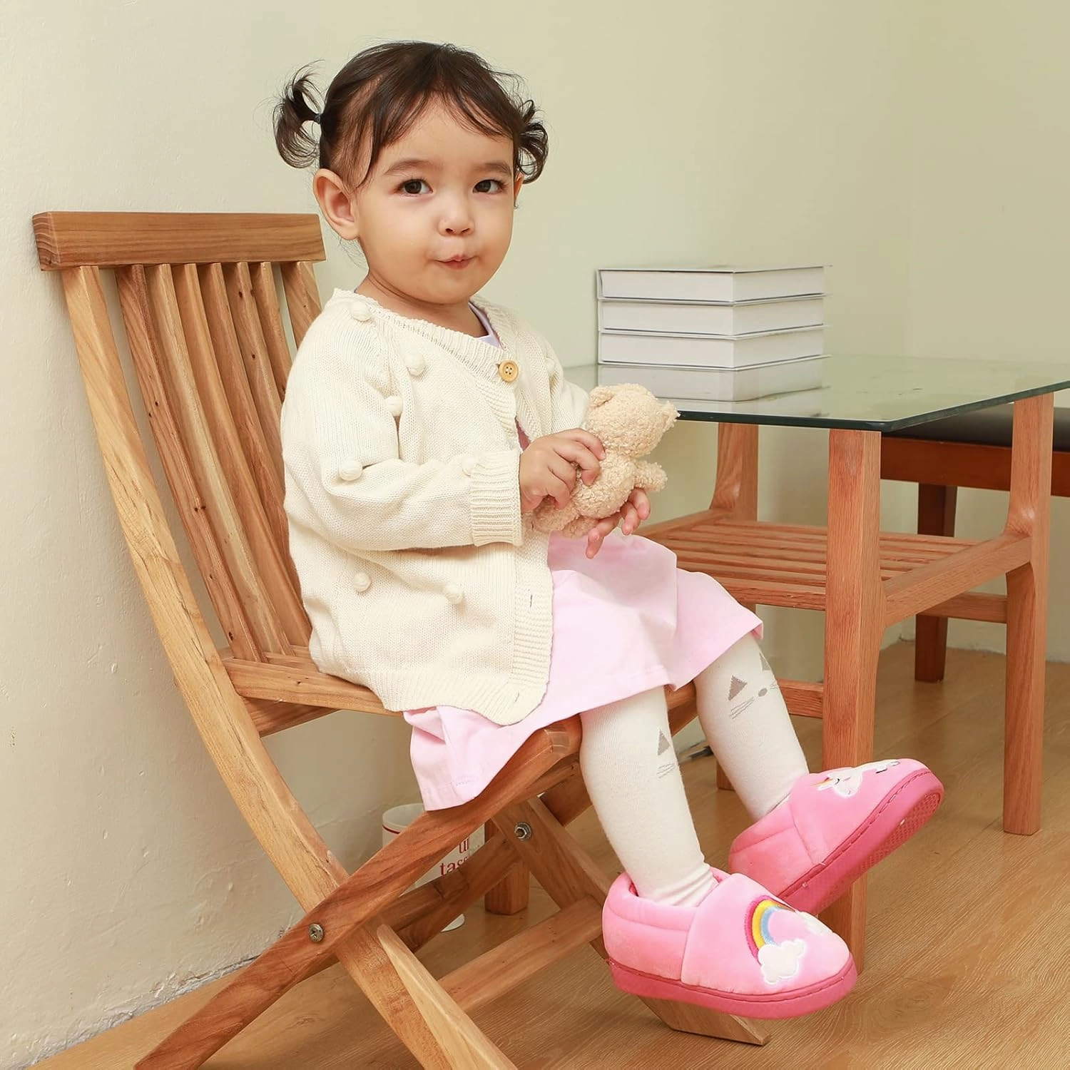 ESTAMICO Girls Cute Cartoon Slippers with Memory Foam Kids Plush Warm Winter House Shoes