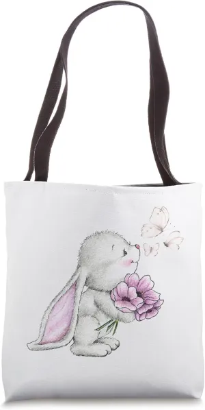 Ester bunny rabbit graphic - butterfly, flowers Tote Bag