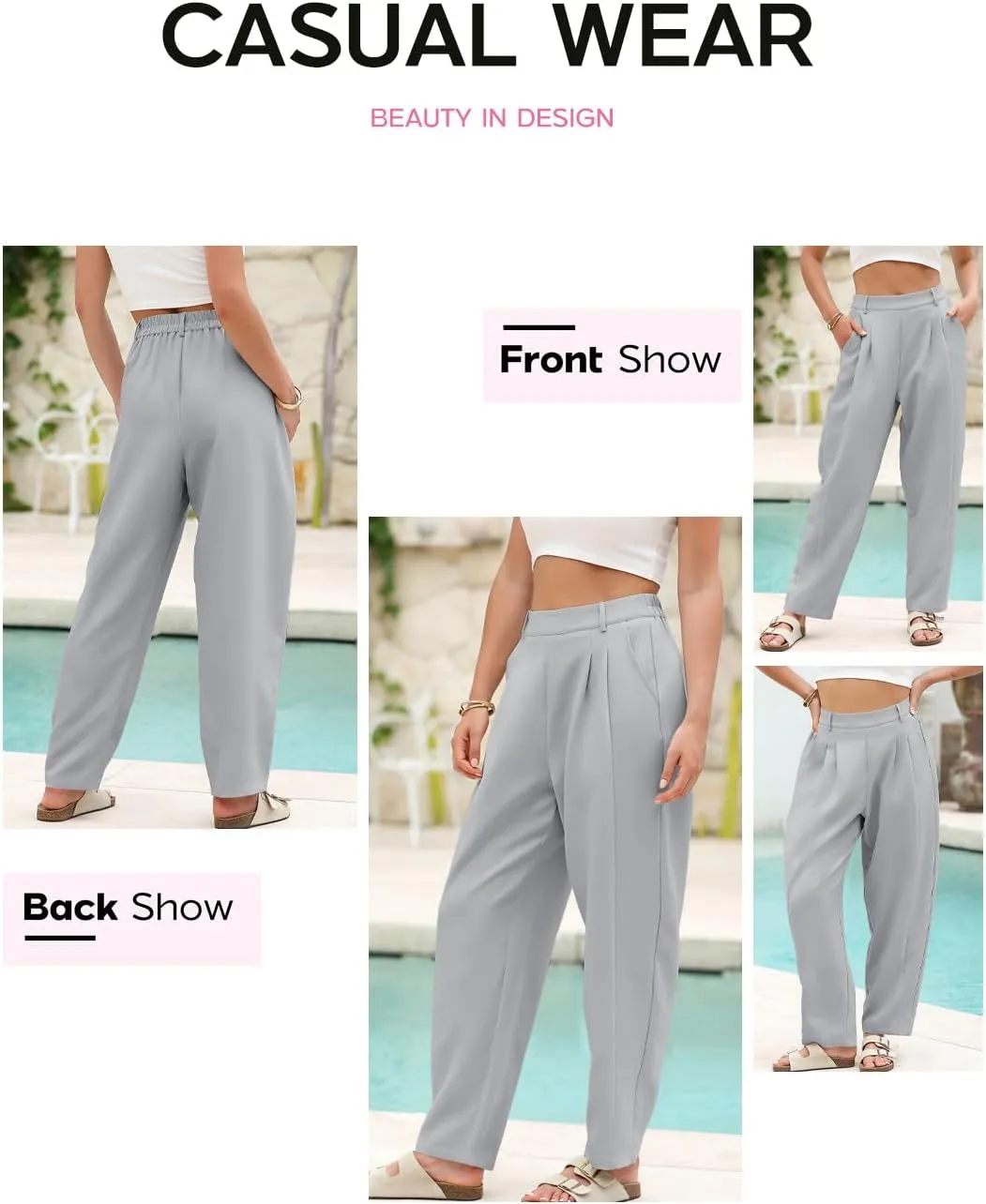 EVALESS Womens Wide Leg Barrel Pants Elastic High Waisted Side Pocket Palazzo Trousers Business Work Casual Pants