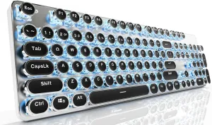 EWEADN TK950 Wireless Mechanical Typewriter Keyboard, 104 Keys with Blue Backlit, Anti-Ghosting, Blue Switch Bluetooth/2.4GHz/Wired - Black