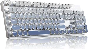 EWEADN Typewriter Keyboard Wireless Mechanical Keyboard, 104 Keys Gradient Color Typewriter Keyboard with White Backlit, Anti-Ghosting, Blue Switch Bluetooth/2.4GHz/Wired Cute Keyboard-Blue