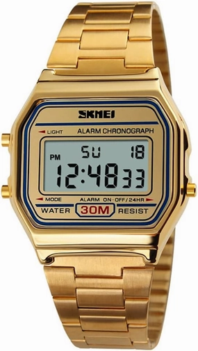 FANMIS Women's Men's Digital Electronic Square LED Sports Watch Multifunction Waterproof Daily Alarm Gold-Tone Watch