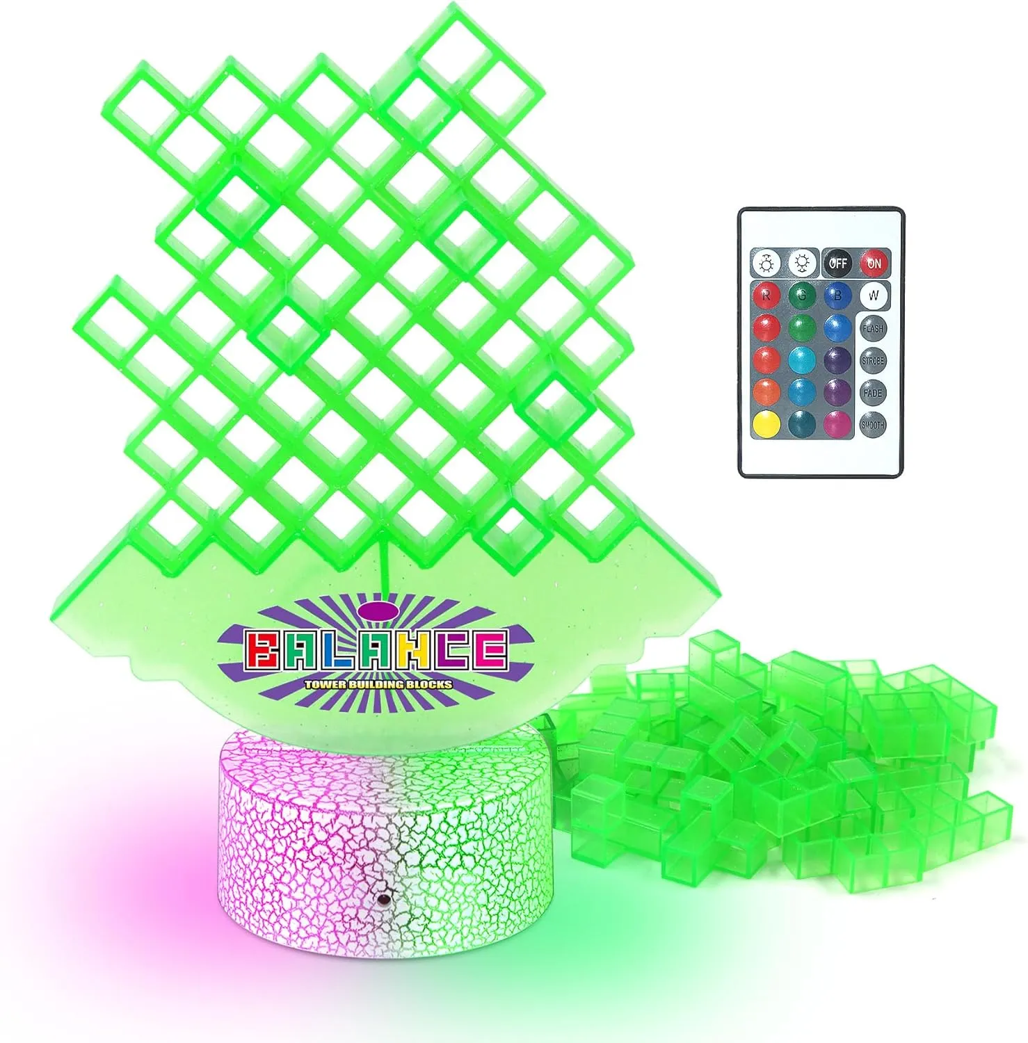 FAVANTIME 32pcs LED Attack Stack Game Tetra Balance Tower Stacking Blocks Board Games for 1-4 Players Family Games for Kids, Adults, Party, Travel Team Building Blocks Toys
