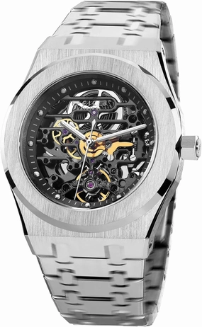 FEICE Watches for Men Automatic Skeleton Watch 42mm Case Stainless Steel Mechanical Anti Shock Waterproof Luminous Sapphire Crystal Analog Watches Business Wristwatch Adjustable Band FM019HOT