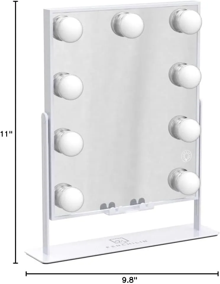 FENCHILIN White Hollywood Vanity Mirror with Lights 9 Dimmable Bulbs Wireless Charger Speaker Makeup Mirror with Smart Touch Control for Glam Room Bedroom Detachable 10X Magnification Rotation White