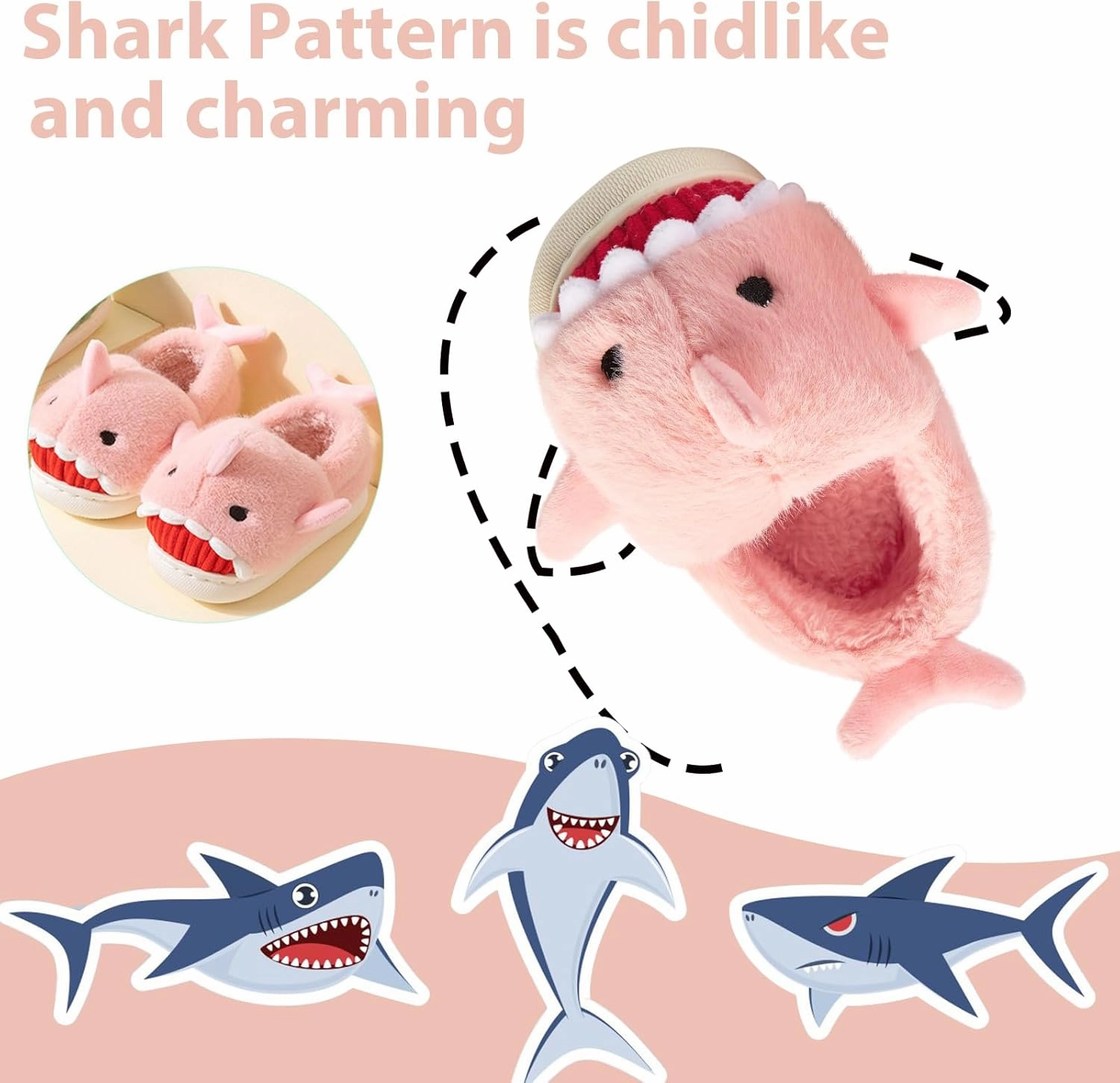 Fiedaz Boys Girls Shark Slippers for Toddler Kids - Cute Plush Warm Non-Slip Indoor Bedroom Winter Shoes