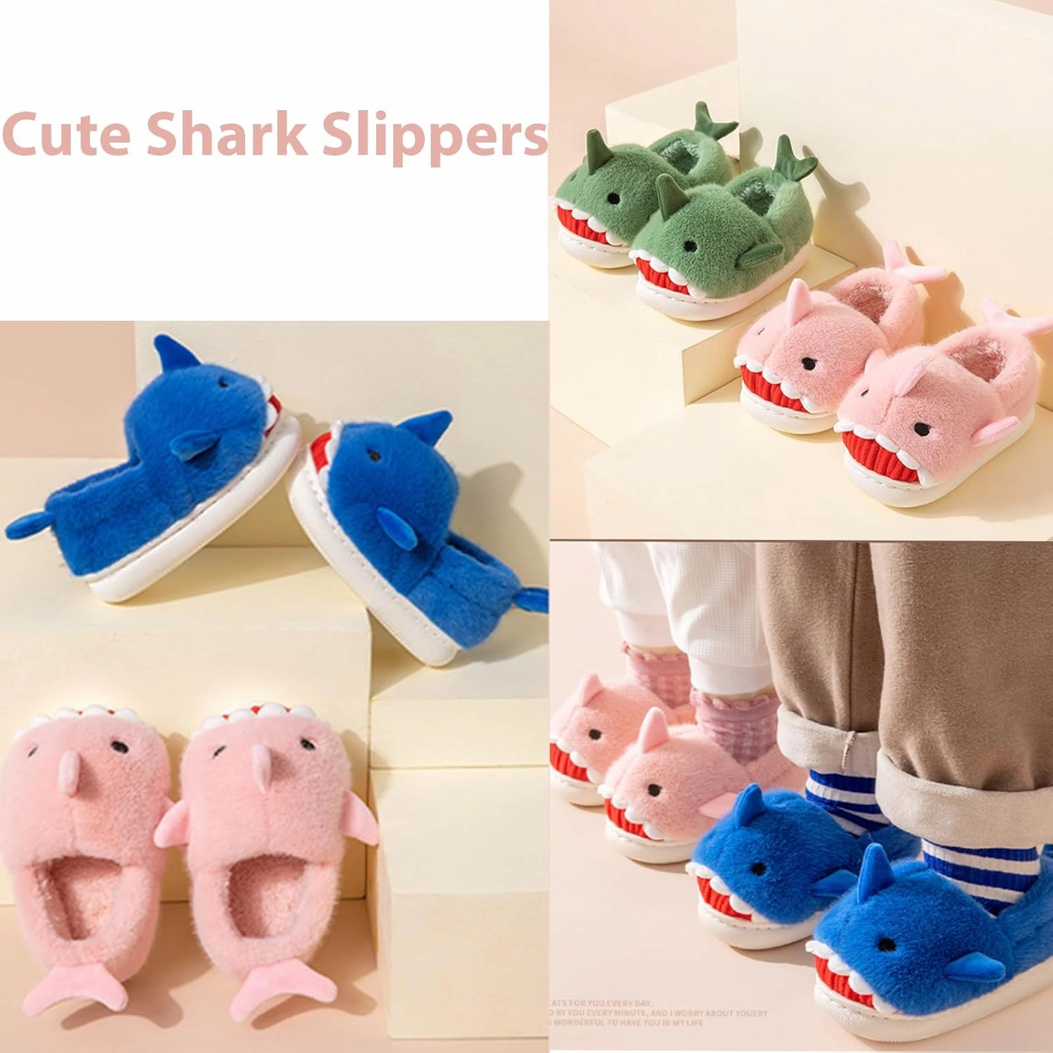 Fiedaz Boys Girls Shark Slippers for Toddler Kids - Cute Plush Warm Non-Slip Indoor Bedroom Winter Shoes
