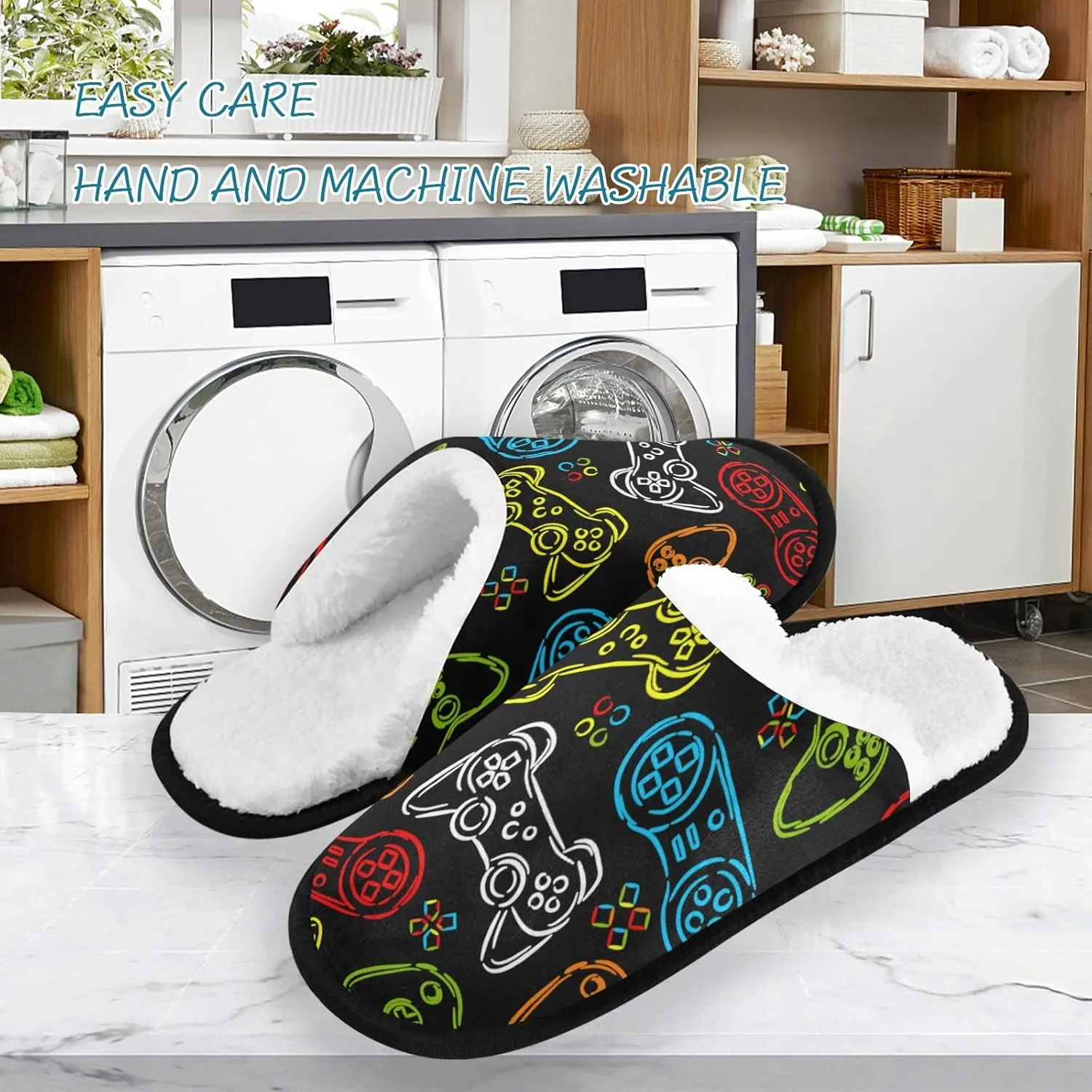 Fisyme Slippers Soft Non-Slip Indoor House Slippers Home Shoes For Bedroom Hotel Travel Spa