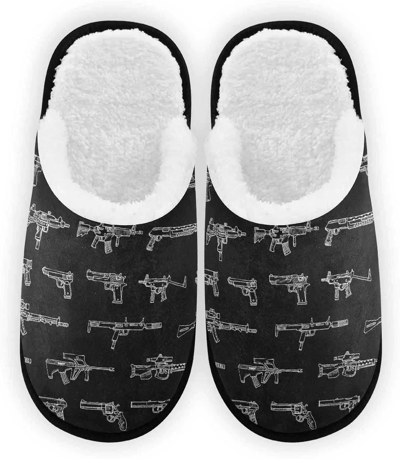 Fisyme Weapons Gun Slippers, Soft Memory Foam Non-Slip Indoor House Slippers Home Shoes for Bedroom Hotel Travel Spa