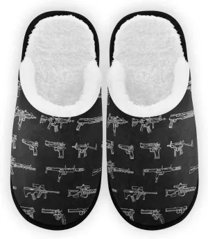 Fisyme Weapons Gun Slippers, Soft Memory Foam Non-Slip Indoor House Slippers Home Shoes for Bedroom Hotel Travel Spa